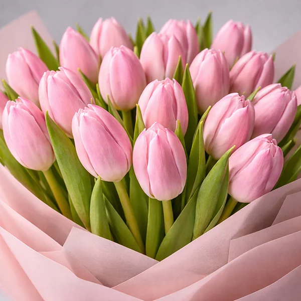 25 розовых тюльпанов с сердцем